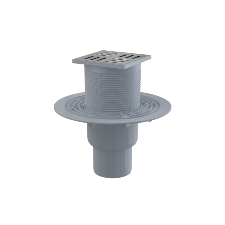 Kratka ściekowa 105×105/50/75 mm odpływ pionowy, kratka nierdzewna, syfon mokry