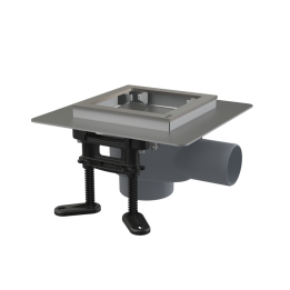 Kratka ściekowa nierdzewna 130×130 mm odpływ boczny, bez kratki, syfon mokry