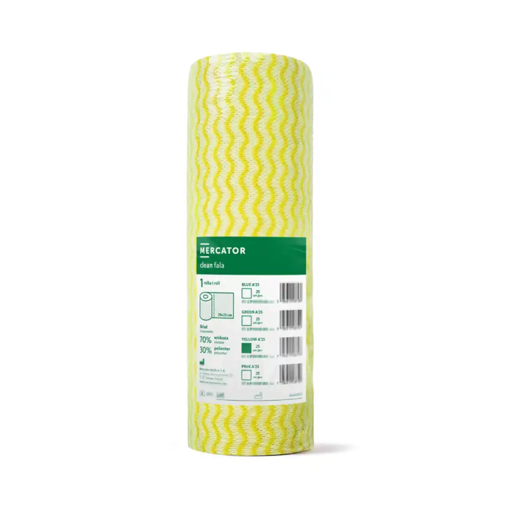 MERCATOR CLEAN FALA YELLOW 25SZT, CZYŚCIWO PROFESJONALNE, WISKOZA, POLIESTER, ŻÓŁTE