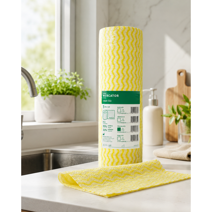 MERCATOR CLEAN FALA YELLOW 25SZT, CZYŚCIWO PROFESJONALNE, WISKOZA, POLIESTER, ŻÓŁTE