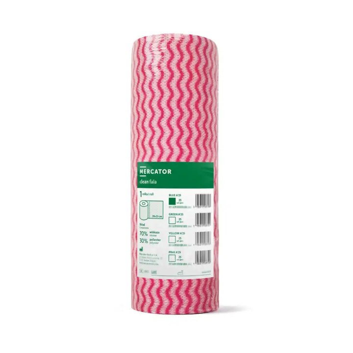 MERCATOR CLEAN FALA PINK 25SZT, CZYŚCIWO PROFESJONALNE, WISKOZA, POLIESTER, RÓŻOWE