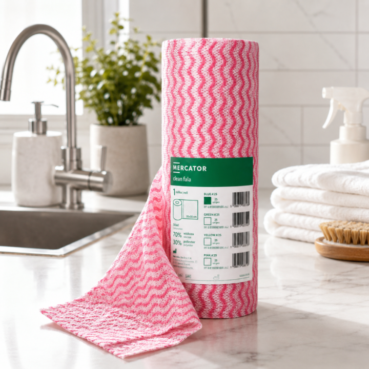 MERCATOR CLEAN FALA PINK 25SZT, CZYŚCIWO PROFESJONALNE, WISKOZA, POLIESTER, RÓŻOWE