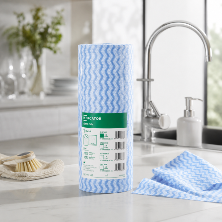 MERCATOR CLEAN FALA BLUE 25SZT, CZYŚCIWO PROFESJONALNE, WISKOZA, POLIESTER, NIEBIESKIE