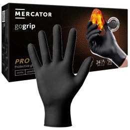 MERCATOR GOGRIP BLACK MOCNE GRUBE RĘKAWICZKI NITRYLOWE XL CZARNE 50 SZTUK