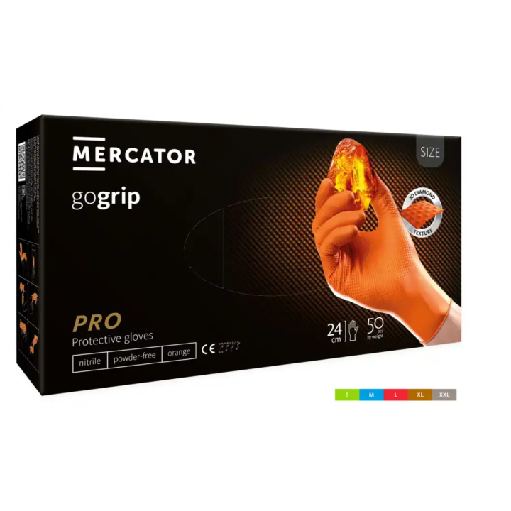 MERCATOR GOGRIP ORANGE MOCNE GRUBE RĘKAWICZKI NITRYLOWE L 50 SZTUK
