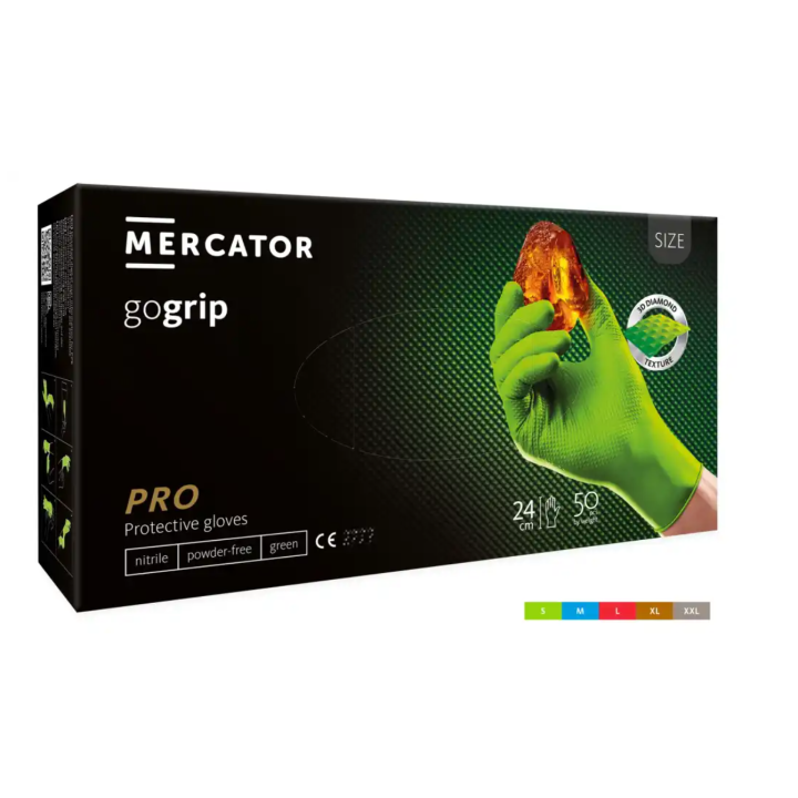 MERCATOR GOGRIP GREEN MOCNE GRUBE RĘKAWICZKI NITRYLOWE L ZIELONE 50 SZTUK