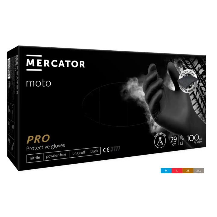 MERCATOR MOTO BLACK 100 SZT. ROZMIAR XL RĘKAWICE NITRYLOWE, BEZPUDROWE, CZARNE