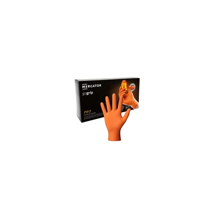 MERCATOR GOGRIP ORANGE MOCNE GRUBE RĘKAWICZKI NITRYLOWE M 50 SZTUK