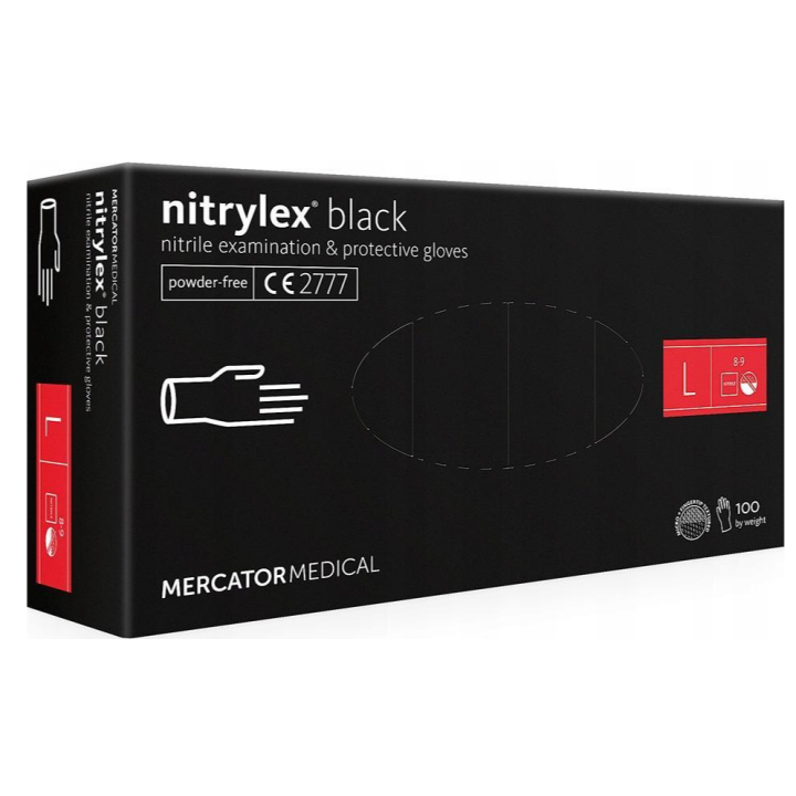 RĘKAWICE NITRYLOWE CZARNE MERCATOR NITRYLEX ROZMIAR L 100 SZT. BEZPUDROWE