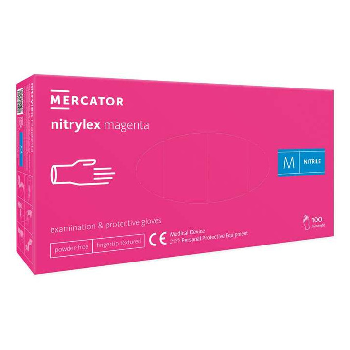 RĘKAWICE NITRYLOWE RÓŻOWE MERCATOR NITRYLEX MAGENTA ROZMIAR M 100 SZT.