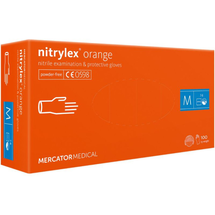 RĘKAWICE NITRYLOWE POMARAńCZOWE MERCATOR NITRYLEX ROZMIAR M 100 SZT.