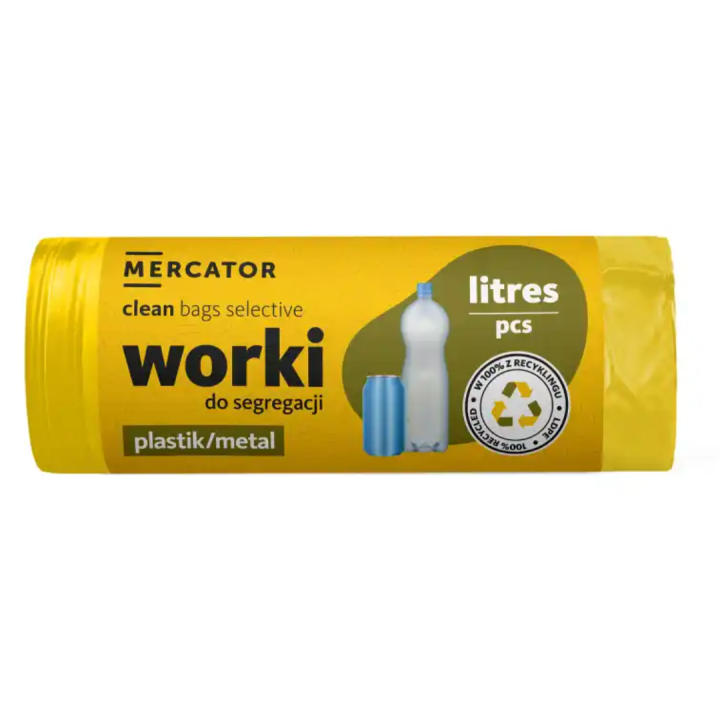 WORKI ŻÓŁTE 120 L DO SEGREGACJI PLASTIK METAL LDPE 10 SZT RECYKLING
