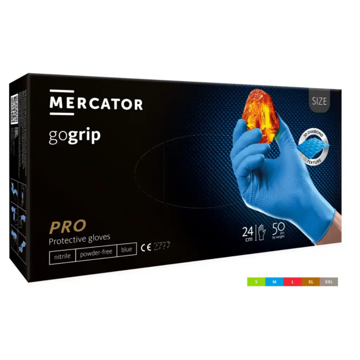 MERCATOR GOGRIP 50 SZT. RĘKAWICE NITRYLOWE, BEZPUDROWE, NIEBIESKIE L