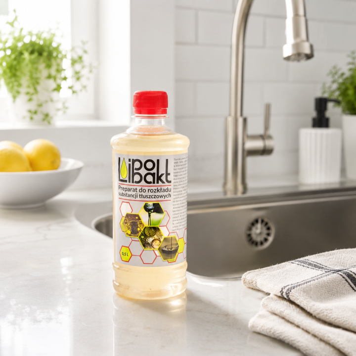 ŚRODEK DO UDRAŻNIANIA ODPŁYWÓW RUR PŁYN ROZKŁADA TŁUSZCZ LIPOBAKT 500ML