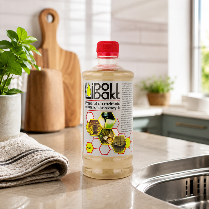 ŚRODEK DO UDRAŻNIANIA ODPŁYWÓW RUR PŁYN ROZKŁADA TŁUSZCZ LIPOBAKT 500ML
