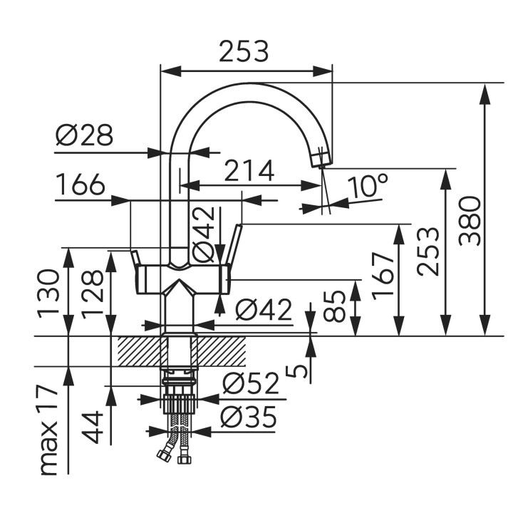 FILTRATA, BATERIA ZLEWOZMYWAKOWA DO WODY FILTROWANEJ, WYLEWKA F, CHROM
