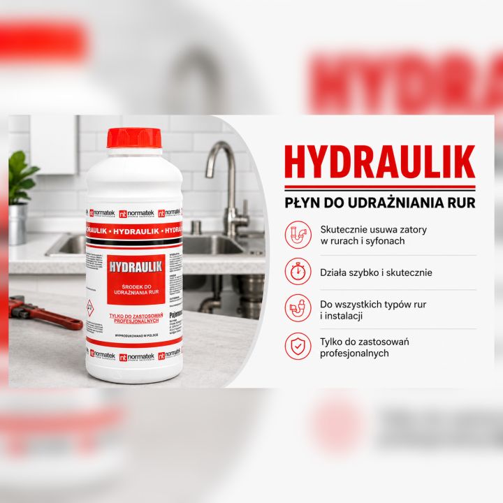 HYDRAULIK 1L PŁYN DO UDRAŻNIANIA RUR KANALIZACYJNYCH SYFONÓW NORMATEK