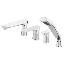Algeo square bateria wannowa 4-OTWOROWA z zestawem natryskowym, chrom