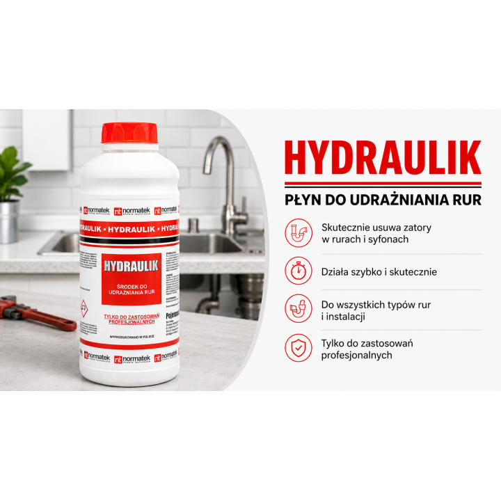 HYDRAULIK 1L PŁYN DO UDRAŻNIANIA RUR KANALIZACYJNYCH SYFONÓW NORMATEK