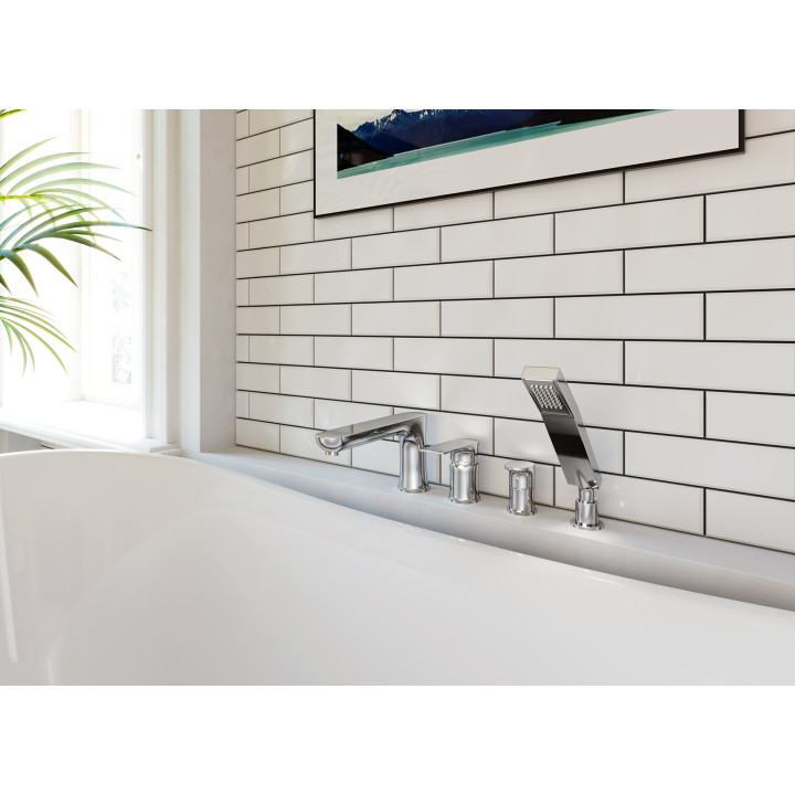 ALGEO SQUARE BATERIA WANNOWA 4-OTWOROWA Z ZESTAWEM NATRYSKOWYM, CHROM