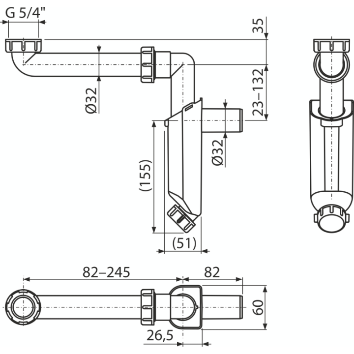 Półsyfon meblowy umywalkowy DN 32 z nakrętką 5/4"
