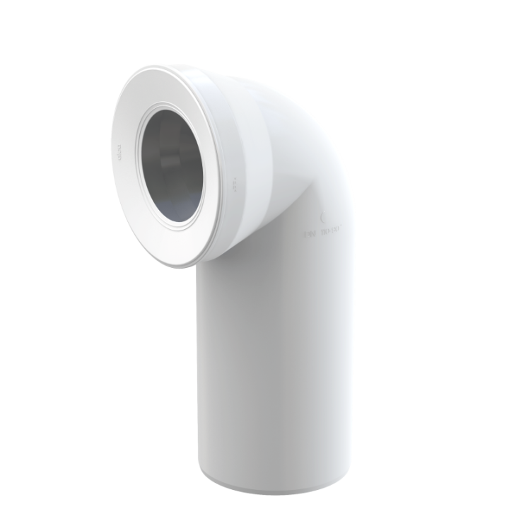 Przyłącze do stojącej miski WC, kolano 90°, DN 110, długość 230 mm, PP, białe