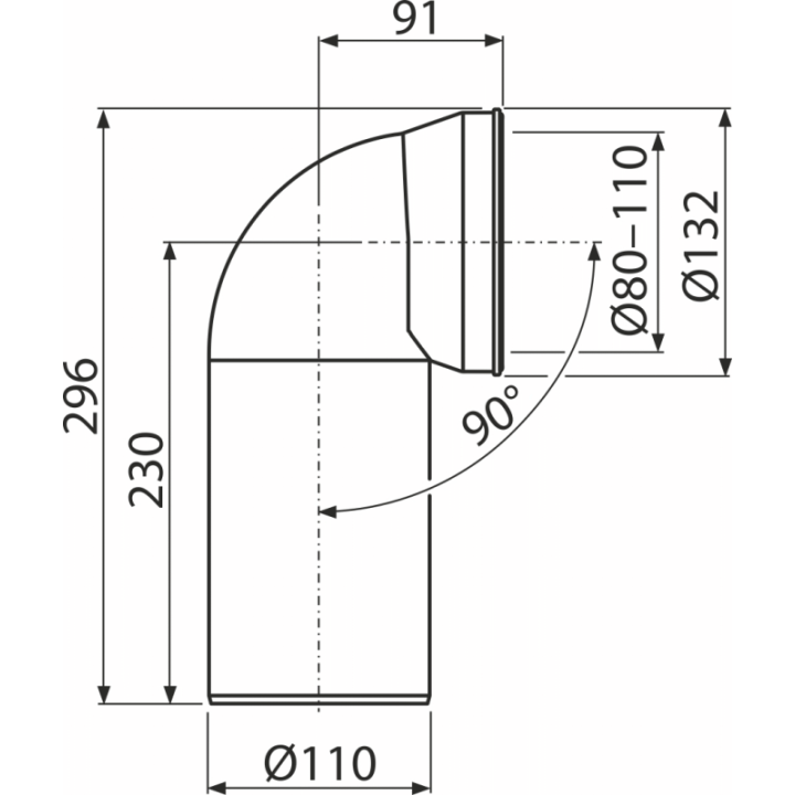 Przyłącze do stojącej miski WC, kolano 90°, DN 110, długość 230 mm, PP, białe