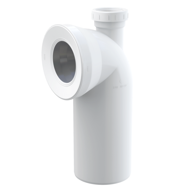 Przyłącze do stojącej miski WC, kolano 90° z przyłączem DN 50, DN 110, długość 230 mm, PP, białe