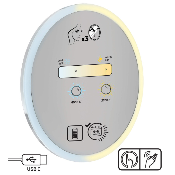 Lusterko kosmetyczne magnetyczne - podświetlenie LED chrom ADR 0821