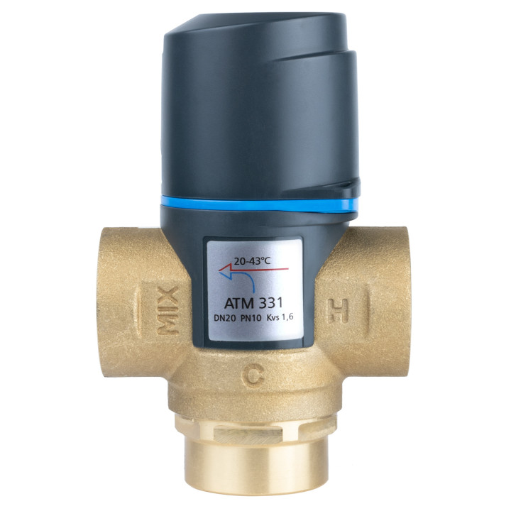 Termostatyczny zawór mieszający ATM 331, DN20, Rp3/4", 20÷43°C, Kvs 1,6 m3/h