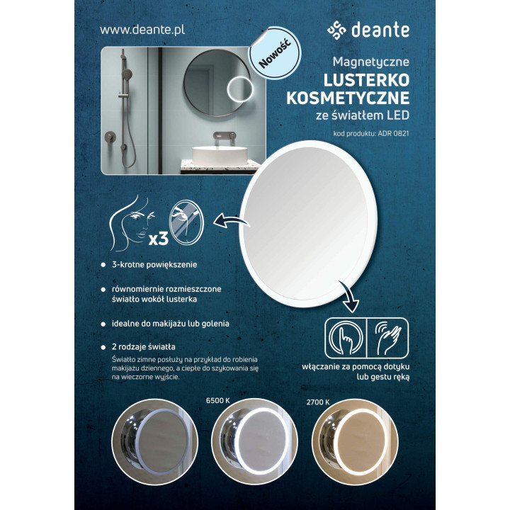 Lusterko kosmetyczne magnetyczne - podświetlenie LED chrom ADR 0821