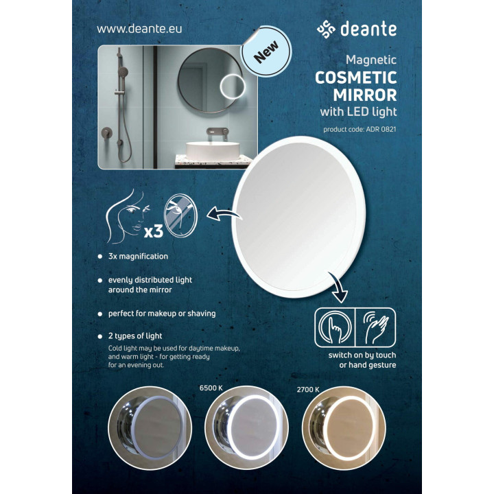Lusterko kosmetyczne magnetyczne - podświetlenie LED chrom ADR 0821