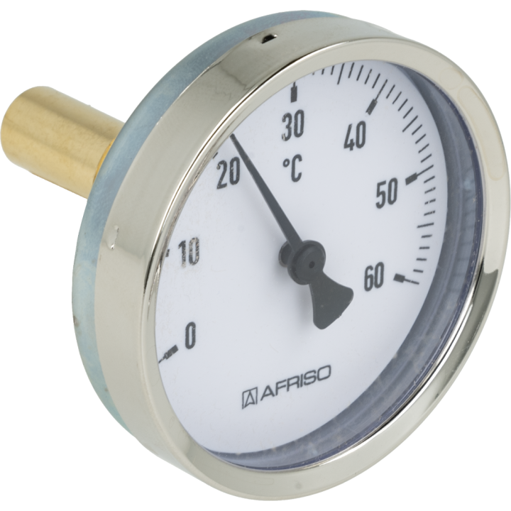 Termometr bimetaliczny BiTh 63, fi63 mm, 0÷60°C, L 40 mm, G1/2", ax, kl. 2