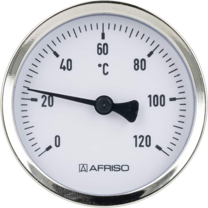 Termometr bimetaliczny BiTh 63, fi63 mm, 0÷120°C, L 40 mm, G1/2", ax, kl. 2