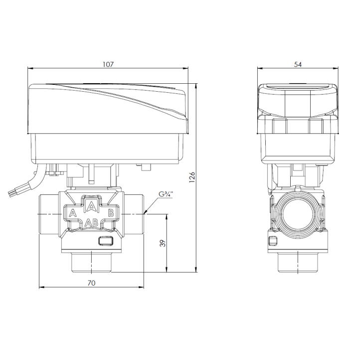 3-drogowy zawór strefowy AZV 642, DN15, G3/4", Kvs 8 m3/h