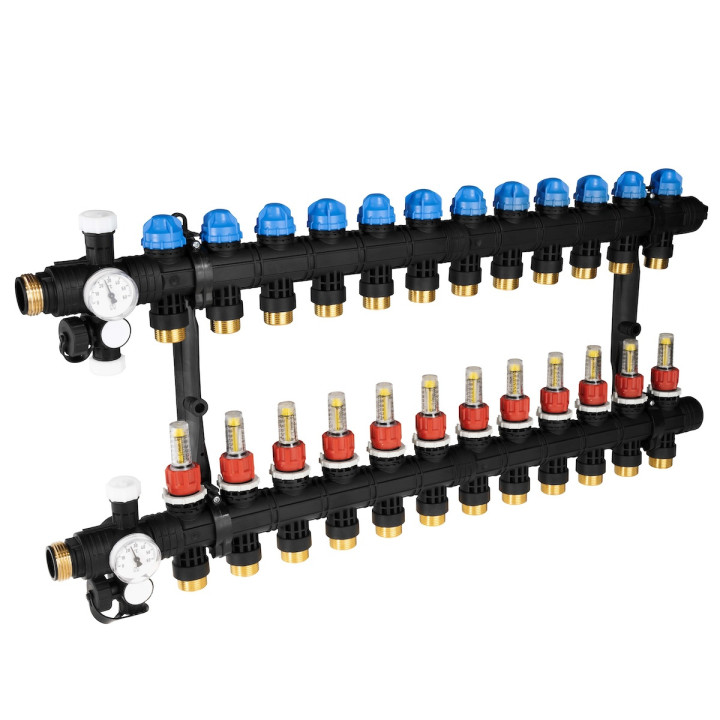 ProCalida EF1 na 12 obiegów grzewczych, rotametry 0,2 ÷ 1,6 l/min, G1"