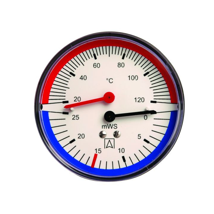 Termohydrometr TH 80, fi80 mm, 0÷10 mH2O, 20÷120°C, G1/4", ax, kl. 2,5