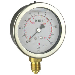 Manometr glicerynowy RF 100 Gly, D711, fi100 mm, -1÷0 bar, G1/2", ax, kl. 1,6