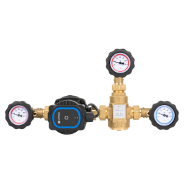 Grupa ochrony powrotu kotła BTA 110 AP z zaworem temperaturowym ATV, 3x GW G1", 55 st. C, Kvs 6, AFRISO APH 15-7/130