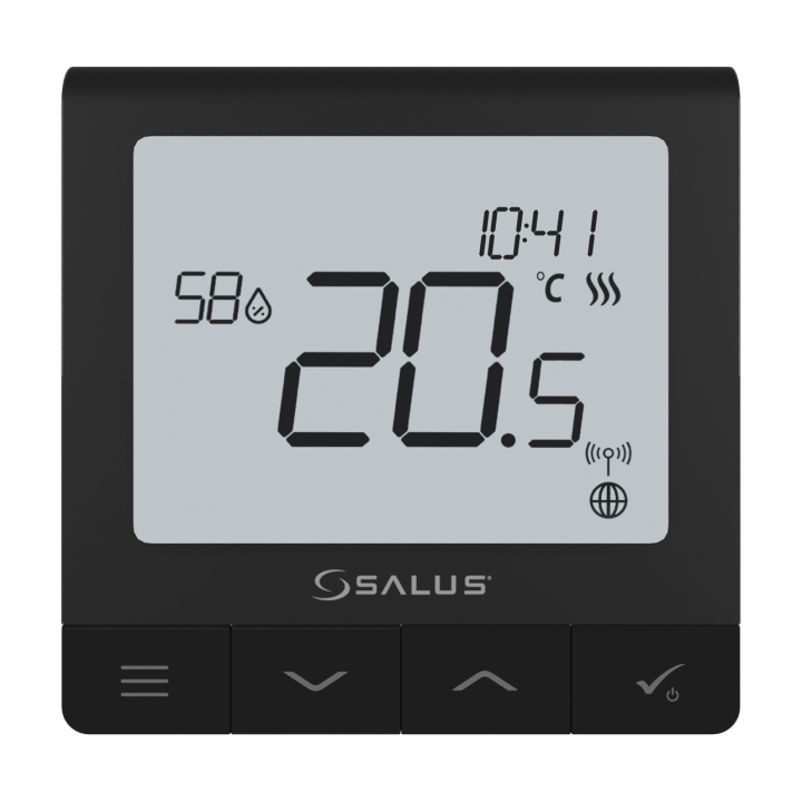 Salus bezprzewodowy, natynkowy regulator temperatury SQ610BRF Quantum, akumulatorowy, czarny