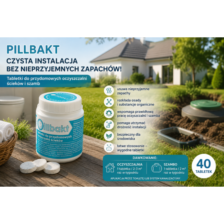 PILLBAKT tabletki bakteryjno-enzymatyczne do oczyszczalni i szamb (40 szt.)
