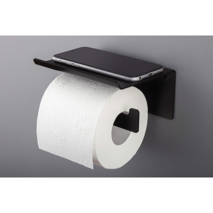 Uchwyt na papier toaletowy ścienny - z półką nero ADM N221