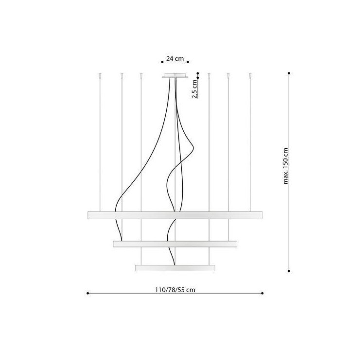 Żyrandol RIO 3 55/78/110 czarny LED 3000K