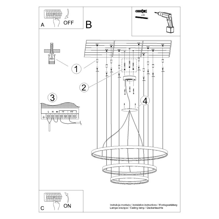 Żyrandol RIO 3 55/78/110 biały LED 3000K