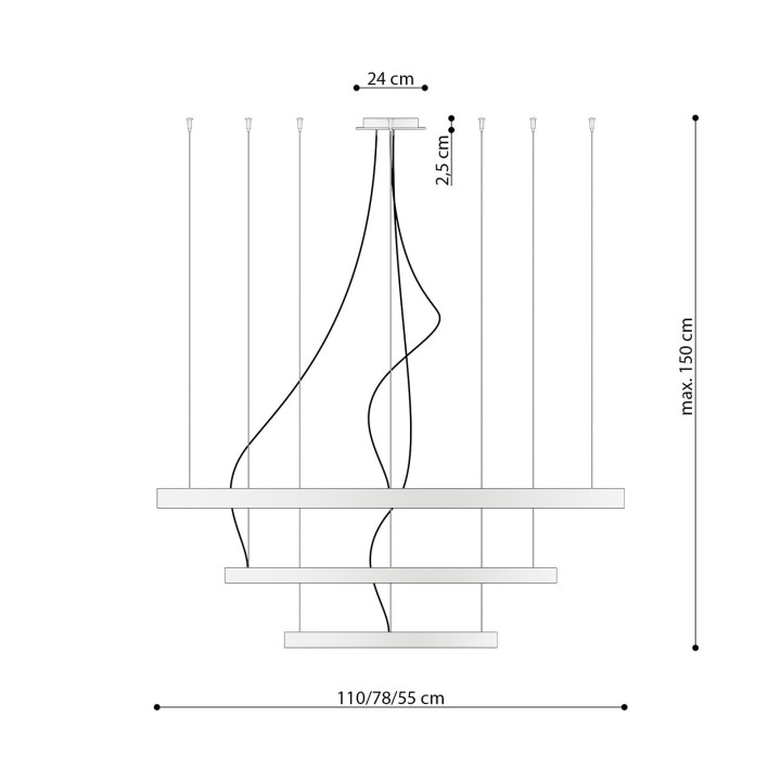 Żyrandol RIO 3 55/78/110 czarny LED 4000K