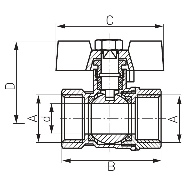 ZAWÓR KULOWY GW-GW Z MOTYLKIEM 1-2" STANDARD