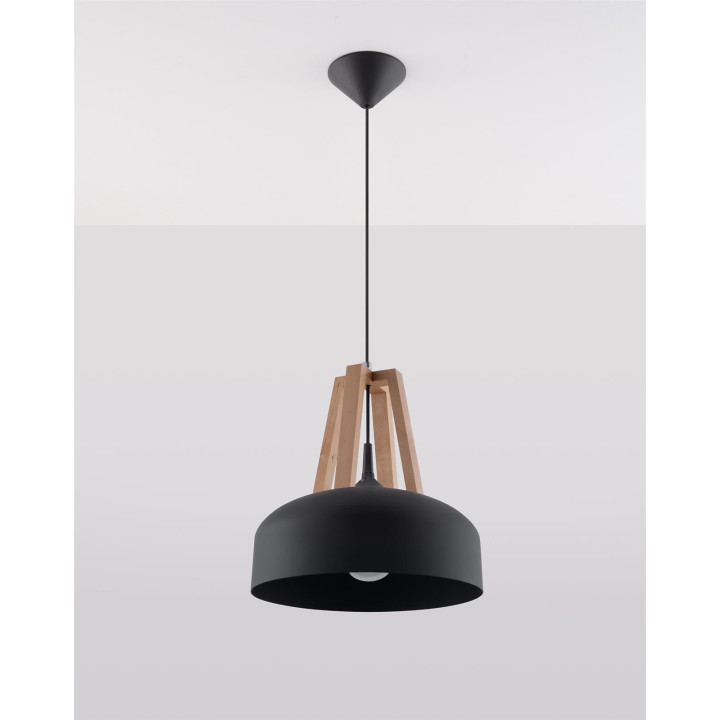 Lampa wisząca CASCO czarna/naturalne drewno
