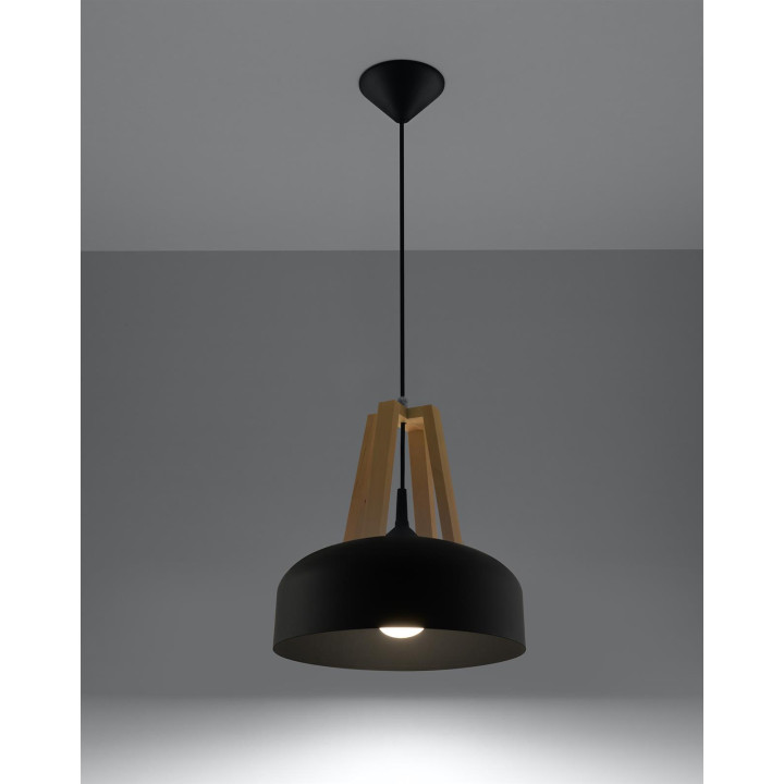 Lampa wisząca CASCO czarna/naturalne drewno