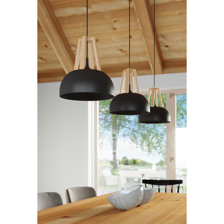 Lampa wisząca CASCO czarna/naturalne drewno