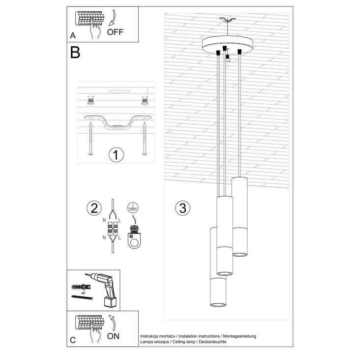 Lampa wisząca LOOPEZ 3P czarny/złoty